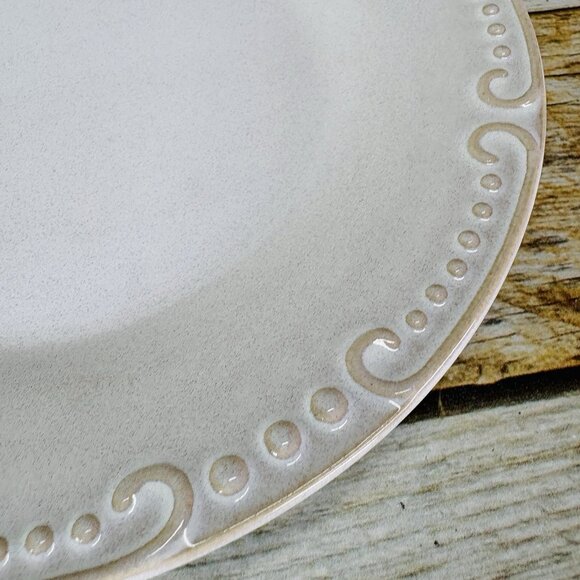 Pier 1 NATALIA Cream Embossed Dots & Scrolls Stoneware Salad Lunch Plates Set 2 - Picture 11 of 13